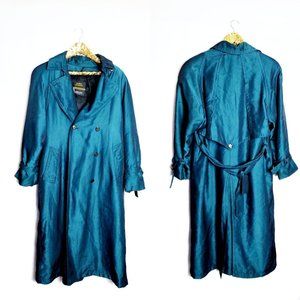 LONDON FOG Tempo Europa Teal Sz 8 80s 90s Removable Lining Snow Rain Trench Coat